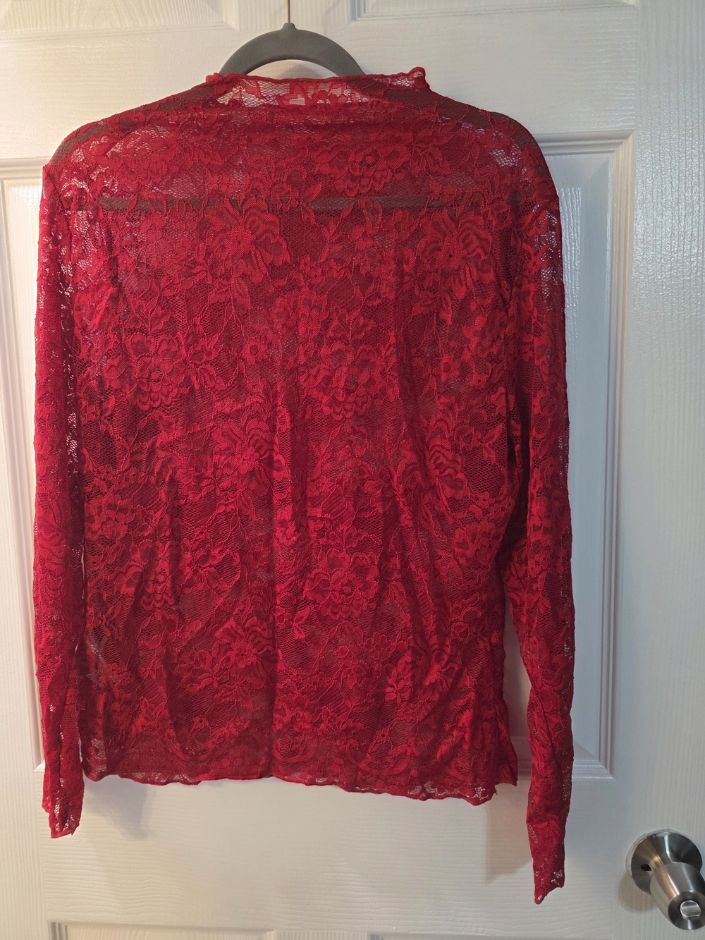 SHEIN Sheer Red Floral Lace Long Sleeve Blouse Size 2x
